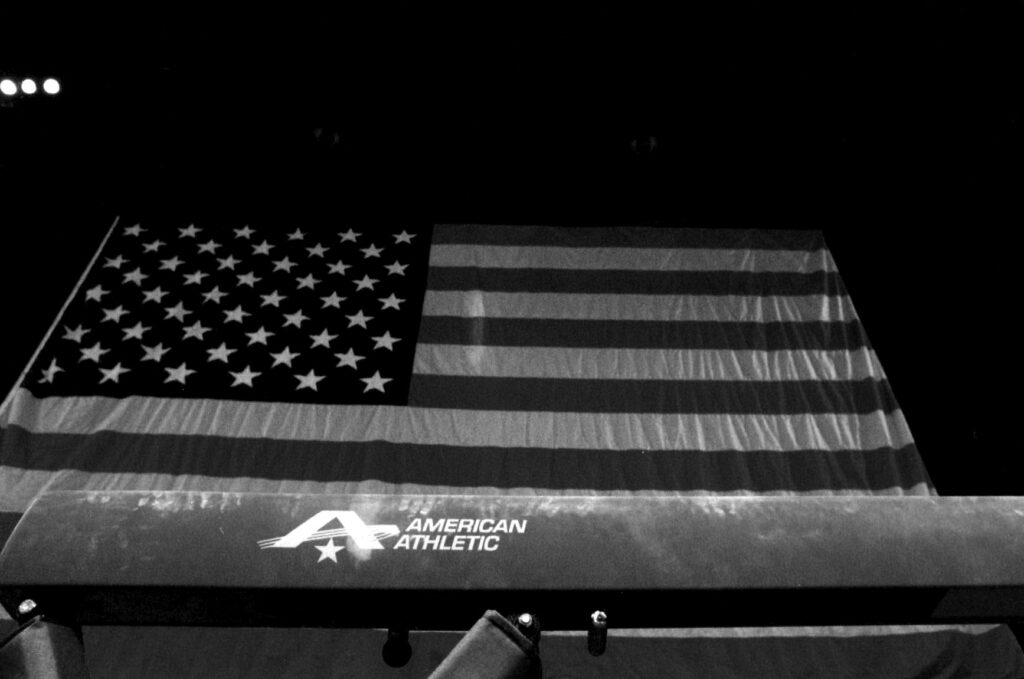 USA Flag and Historic American Athletic Balance Beam